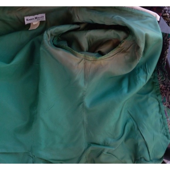 KAREN MILLER Green Gold Metallic Rhinestone Buttons Dress Jacket Size Large - Picture 5 of 5